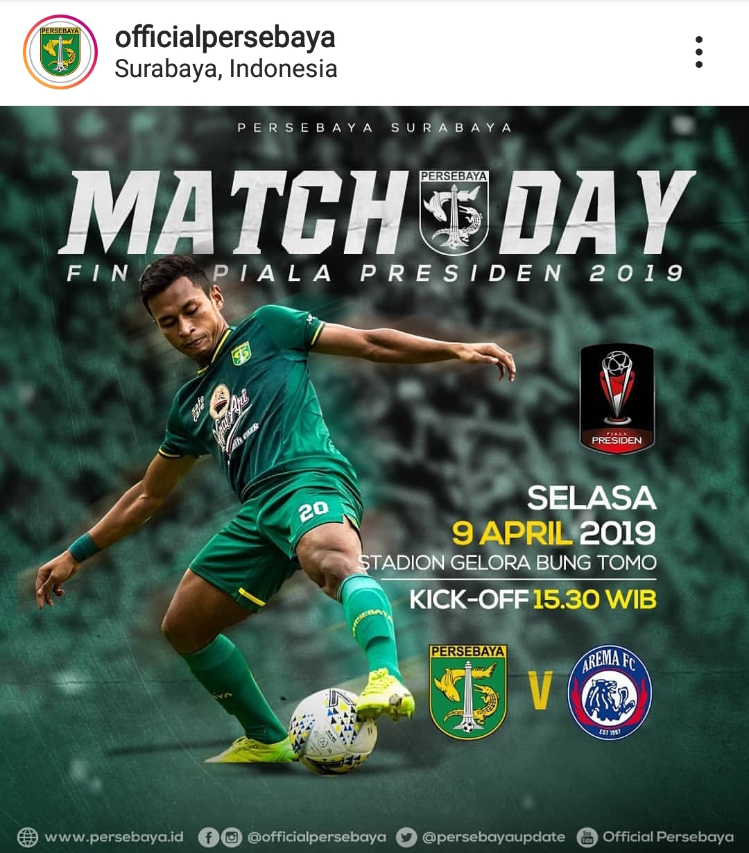 Piala Presiden: Demi Keamanan, KO Persebaya v Arema FC Dimajukan → Pk. 15.30 WIB